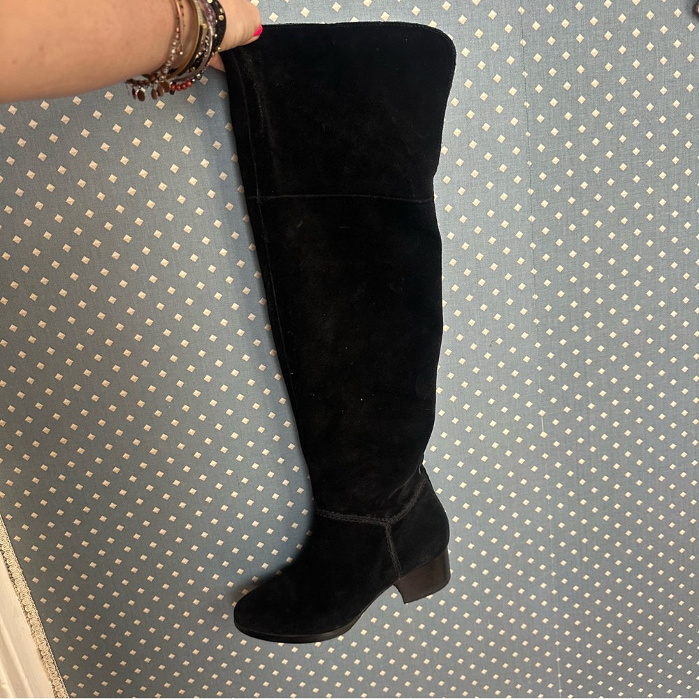 bp Black Over-the-Knee Suede Boot (Real Leather!) with Low Block Heel